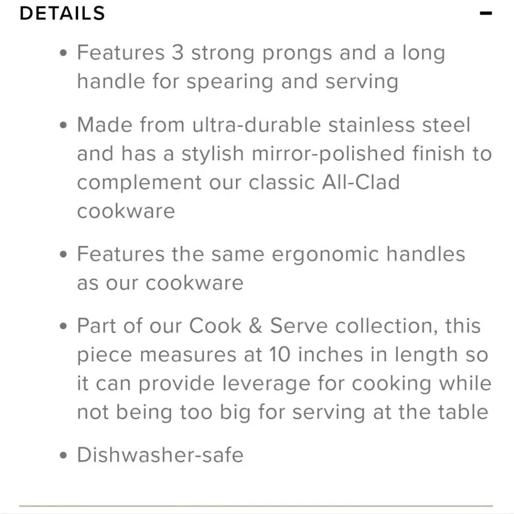 All- Clad Cook &‎ Serve Stainless Steel Fork